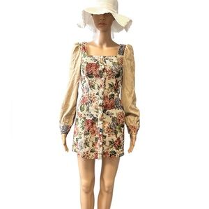 CIDER Floral Mini Dress with Corduroy Sleeves